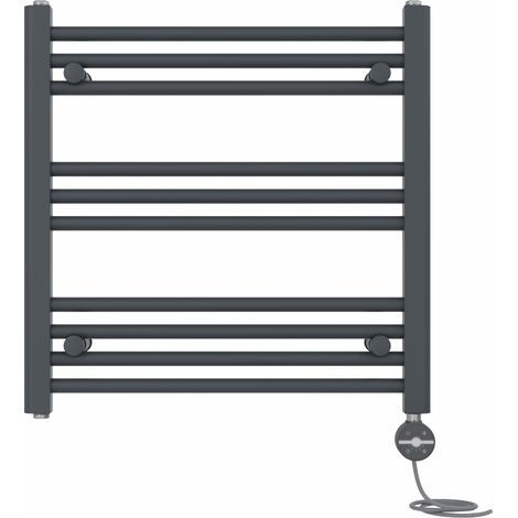 NRG Prefilled Thermostatic Electric Straight Heated Towel Rail Radiator 600 X 600mm Anthracite