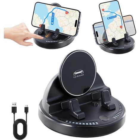Support Telephone Voiture Tableau de Bord Silicone Rotation à 360°, Universel Porte Téléphone Voiture, Placement 1 Seconde, Réglage Électrique, Forte Adhérence, Socles Téléphone Portable Automobile (1/5)