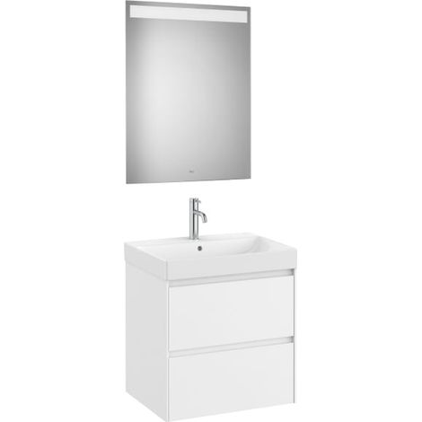 MUEBLE LAVABO 600X460 ONA STANDARD 2 CAJONES + ESPEJO LED BLANCO MATE