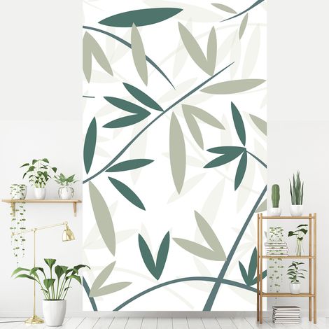 Papier peint intissé vert motif bambou, 250x150cm - Décoration murale intérieure (1/2)