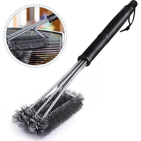 Brosses à Barbecue, 18" 3 en 1 Brosses Nettoyage Barbecue Acier Inoxydable Cuisine Nettoyage Brosse Long Manche Brosses à Barbecue pour BBQ Barbecue Outils - Noir (1/4)