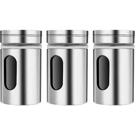 3 Pièces Boîtes à Épices avec Couvercle Pivotant,Bouteille d'assaisonnement en Acier Inoxydable,Pot Epices Set epices Cuisine,pots à épices pour Thé, sel et poivre (1/5)