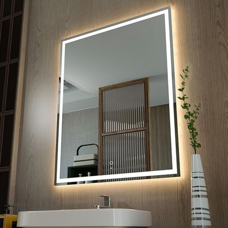 80 x 100 cm LED Bathroom Vanity Mirror, Anti-Fog Lamp, Horizontal/Vertical Wall Vanity Mirror with Smart Touch Button (1/4)