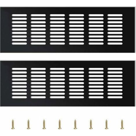 Grille Aeration - Aluminium Rectangulaire 25 x 8 x 1,5 cm - Noir - Pour Ventilation Extérieure - Réglable - Lot de 2 (1/5)