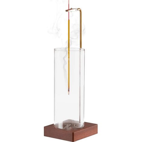 Support À Encens - Base En Bois De Noyer - Tige En Laiton Réglable 25 Cm - Cendrier En Verre Amovible - Pour Bâtonnets D'encens - 1 Pièce (1/5)