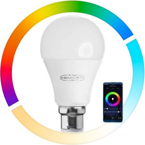 V-Tac – Ampoule connectée B22 10W RGB – Température variable 3000-6000K – Compatible Google Home et Alexa – Flux lumineux 800 lm (1/5)
