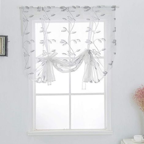 Roman Shades Voile Sheer Fabric Short Curtain for Small Window Bedroom Living Room Kitchen 60X120cm (White) (1/5)
