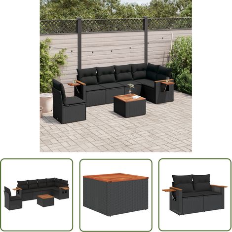 The Living Store Salon de jardin 7 pcs avec coussins noir résine tressée - Ensemble Salon De Jardin - Meuble Extérieur - Jardin Design - Mobilier Résistant Aux Intempéries - Chaise Pliante (1/5)