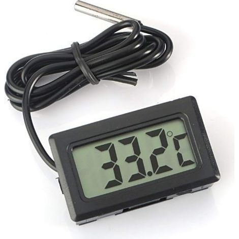 Thermomètre LCD avec sonde externe étanche pour réfrigérateur/congélateur, aquarium et bac à poissons - Mesure de la température de l'eau - TPM-10 degrés Celsius - Noir (1/5)