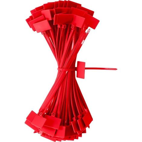 Lot de 100 serre câbles rouges 150 mm x 3 mm, en plastique, étiquettes pour serre câbles, pour l'étiquetage, la gestion des câbles et le jardinage. (1/5)