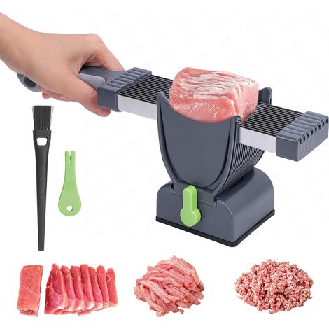 Cortadora de carne fresca, grosor ajustable 2 o 4 mm, 17 en 1 de acero inoxidable, cortadora manual para carne fresca, cortadora de carne, no apta para carne congelada o (1/5)
