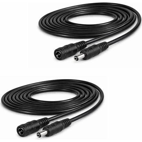 2 Pièces 2m 5.5x2.1 mm 24V 12V Rallonges d'alimentation DC, Mâle–Femelle, Câble d'alimentation Étanche pour Caméras, Routeurs, Cable Alimentation, Bandes LED – 12 V, Jusqu'à 3 A, Noir (1/5)