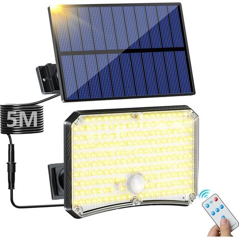 200-LED-Solar-Gartenleuchte mit Bewegungsmelder – 4 Modi, Fernbedienung, Solarpanel-Flutlicht – Warmweiß (1/5)