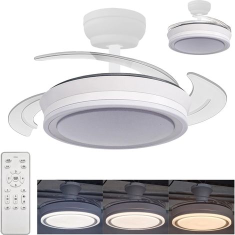 Ventilatore Soffitto LED Dimmerabile 55W con Pale Retrattili e Telecomando