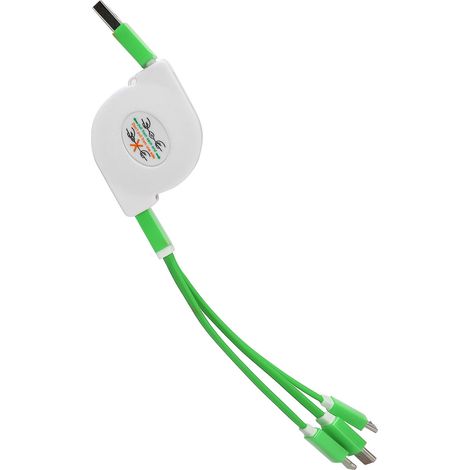 Câble rétractable USB 3 en 1, adaptateur de charge multiple pour iOS/Type C/Micro (vert) (1/5)