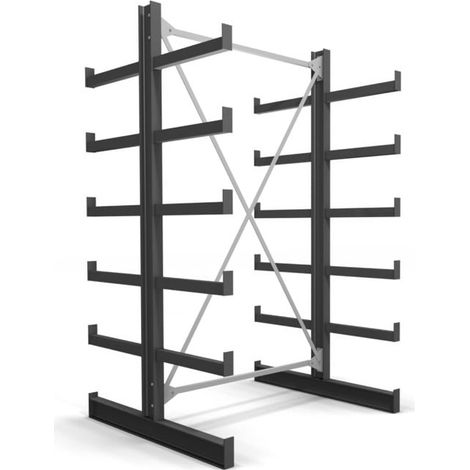 Rayonnage à bras en porte-à-faux STIER, double, 1 travée avec 5 niveaux 1300x2000x500 mm