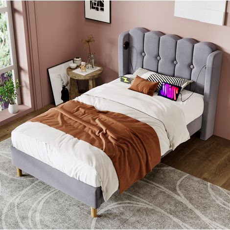 letto singolo 90x200 imbottito USB C grigio HAVRYA (1/5)