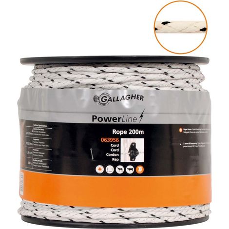 Corde 200m marron: Câble Powerline pour clôtures électriques professionnelles diamètre 5mm avec 5 conducteurs en acier inoxydable de 0.16mm et 1 cuivre de 0.25mm