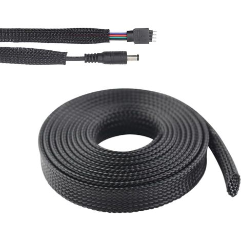 Gaine de câble de 10 m, diamètre 13 mm (15-29 mm), gaine électrique noire, protection isolation Pet, flexible tressé élastique. (1/5)