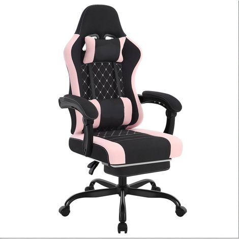 Silla de oficina ergonómica con masaje, malla, respaldo alto, negra y rosa (1/5)