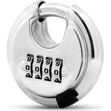 4-Digit Combination Disc Padlock with Keyless Combination Lock in Hardened Steel for Shed, Fence, Storage Unit, Trailer, Moving Cube (3/8" Shackle) - INHH (1/5)