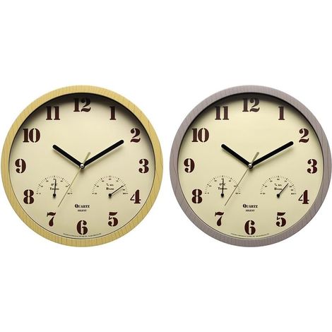 Horloge murale d'extérieur silencieuse sans tic-tac de 25,4 cm avec thermomètre hygromètre, résistante aux intempéries, analogique, jardin, terrasse, marron foncé (1/5)