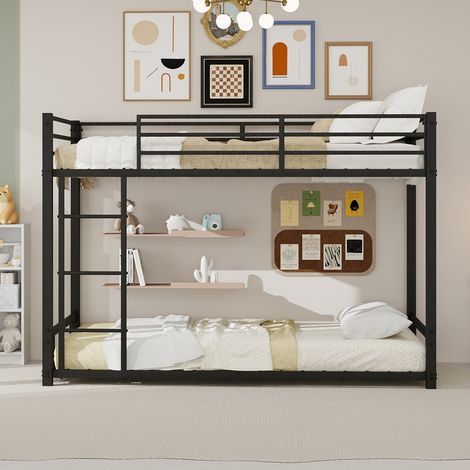 Lit superposé métallique 2 lits simples 90x190 cm, cadre en fer robuste et stable, design silencieux, barrières de sécurité, sans matelas à ressorts. (1/5)