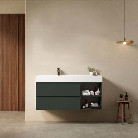 Mobile bagno sospeso 120 cm Verde Comodoro Lavabo a Sinistra in Resina Senza Specchio - Fiji Paint Plus (1/4)