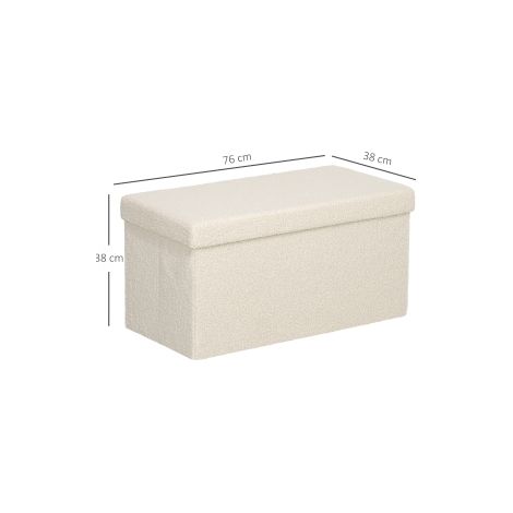 Banc coffre crème pliable avec rangement, assise rembourrée aspect velours et couvercle rabattable pour entrée, chambre et salon (1/5)