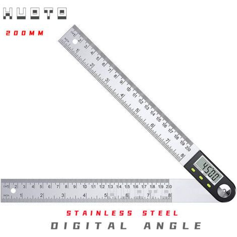 Digitaler Winkelmesser 0–200 mm, digitaler Winkelmesser 0–360 °, 2-in-1-Digital-Winkelmesser aus Edelstahl mit LCD-Display, Winkelmessung für Holzbearbeitung, Konstruktionsreparatur – INHHUB