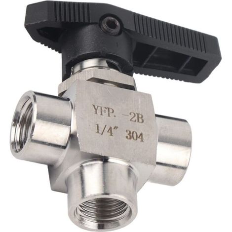 Vanne à Boisseau Sphérique 3 Voies, Robinet de Contrôle de Débit à Trois Voies en Acier Inoxydable BSPP 1/4\ (1/5)