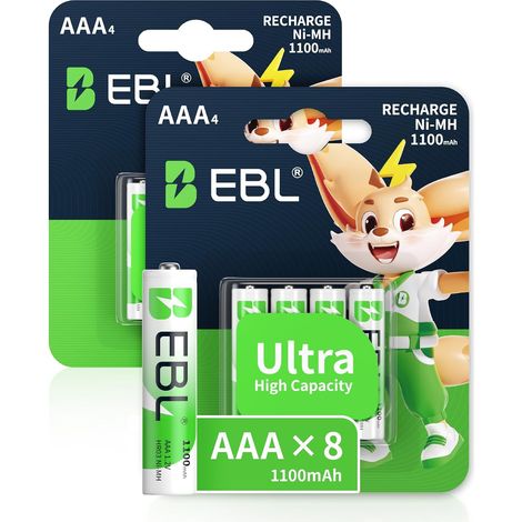 8PCS Piles Rechargeables AAA, HR03 AAA 1,2V NIMH 1200 Tech Cycles de Charge, pour Télécommande, Téléphone sans Fil, Jouet Electroniques, etc. (1/5)