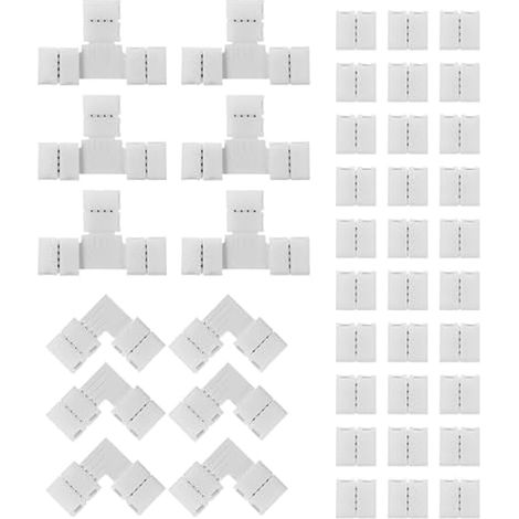 42 Pièces Connecteurs de Bandes LED 4 Broches 10 mm Connecteurs de Lumière sans Soudure en Forme de L et T Connecteurs d'Extension de Lumière d'Adaptateur LED pour WS2811, SK6812 SMD RGB (1/5)
