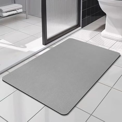 Tapis de Bain Antidérapant Super Absorbant Diatomite Tapis Salle de Bain Microfibre, Microfibre de Doux Séchage Rapide, pour Portes de Salle de Bains, Salon (Gris, 40x60cm) (1/5)
