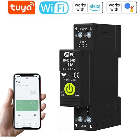 Interrupteur connecté 63A – Contrôle à distance via application Tuya/Smart Life – Compatible Alexa et Google Assistant – Protection contre surtensions et fuites (1/5)