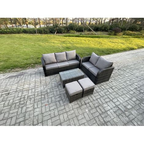 Fimous 7 Seater Rattan Wicker Garden Furniture Patio Conservatory Sofa Set with Rectangular Coffee Table 3 Seater Sofa Love Sofa 2 Small Footstools (1/5)
