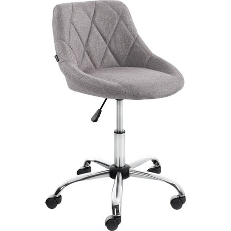 Tabouret de travail sur roulettes en tissu couleur gris dossier à coutures en losanges cadre métal chromé 100008396 (1/5)