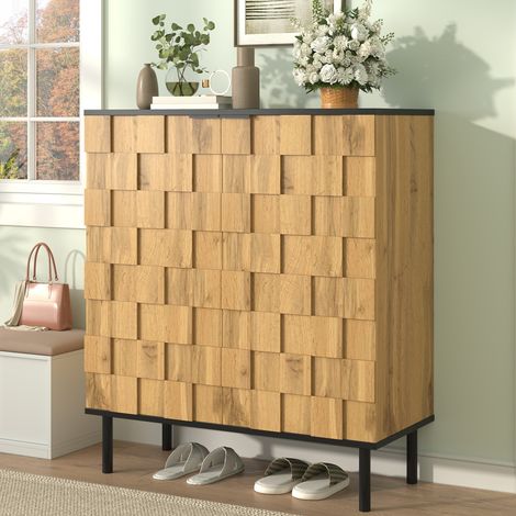 Mobile Porta Scarpe Mosaico, 2 Ante e Ripiani Regolabili, per Ingresso, 80×35×91.5 cm (1/5)