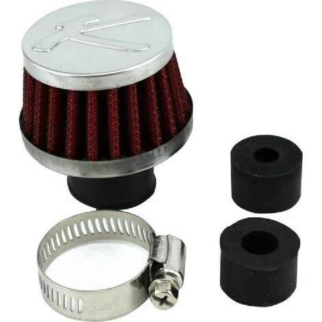 KF02CH - Filtre de Reniflard - Chrome Rouge - 9mm 12mm et 25mm