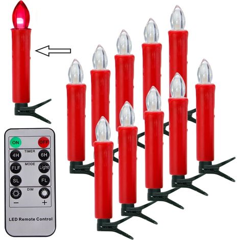 Bougie Taper LED Sans Flamme - 10,8 cm - Télécommande Incluse - Clips Amovibles - Pour Arbre de Noël et Décoration Intérieure - Lot de 10 (1/5)