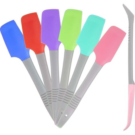 Lot de 6 mini spatules incurvées en caoutchouc, résistantes à la chaleur, pour bocal, canette et bol. (1/5)
