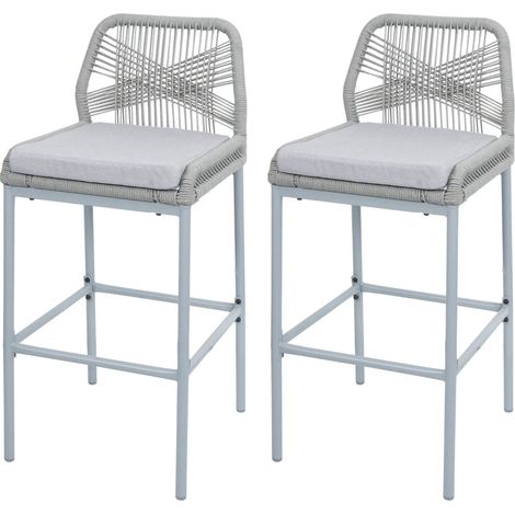 Conjunto de 2 taburetes de bar de estilo moderno para interior y exterior en metal gris y trenzado de cuerda con cojines gris claro 040009635