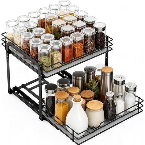 2 Étages Tiroir Coulissant, Réglable en Hauteur, Étagère à Épices, Rangement et Organisation de Cuisine, Porte-Épices pour Placard, 26.5 23CM (1/5)