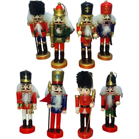 Set 8 Soldatini Schiaccianoci in legno h12,5 cm Decorazioni natalizie per albero decorativi collezione idea regalo