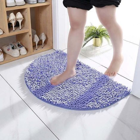 Tapis de Bain Antidérapant, Demi-Cercle Tapis Salle de Bain Absorbant en Chenille Tapis de Douche Doux et Confortable Tapis de Sol Lavable Chiens (35x50CM,Taro Violet) (1/4)