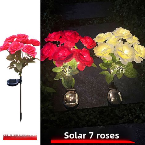 Strauß aus 7 künstlichen Rosen mit LED-Beleuchtung, für Hochzeiten, Innenhöfe oder Valentinstag (rote Rose), im Großhandel erhältlich. (1/5)