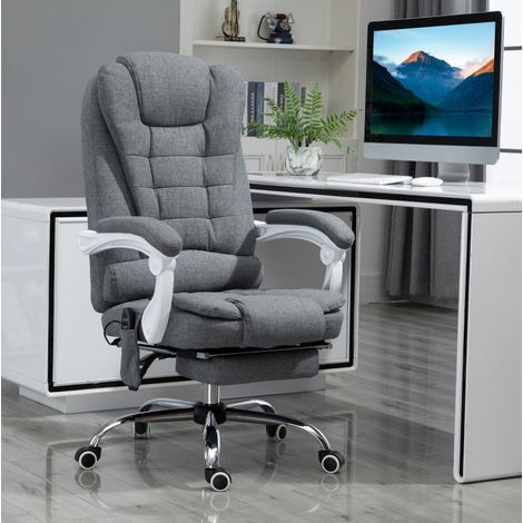 Silla de oficina de poliéster gris con masaje, calor, reclinación 135° y reposapiés, 65x70x111-119 cm (1/5)