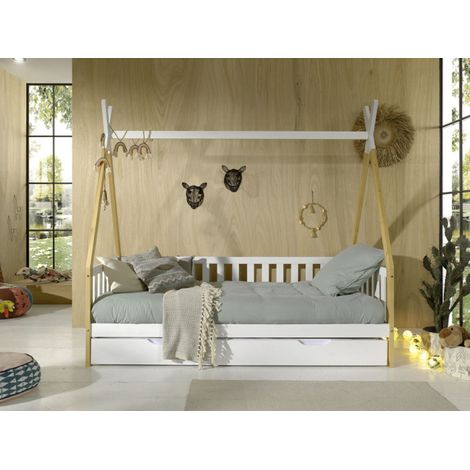 Lit Enfant, Barrière & Tiroir "Tipi" 90x200cm Blanc (1/5)