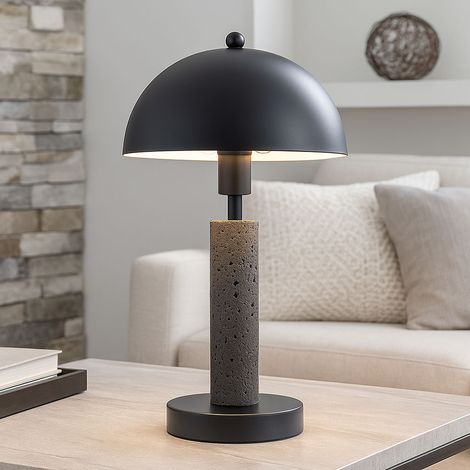 LED Tischleuchte Beistellleuchte schwarz Tischlampe Wohnzimmerlampe Travertine Stein, Metall, 1x 4,9W 470Lm warmweiß, DxH 20x34 cm