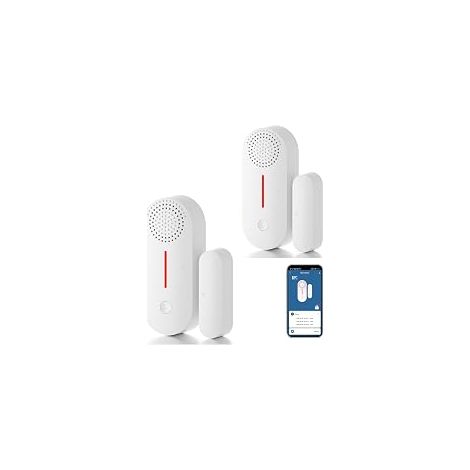 Capteur intelligent de porte WiFi, capteur sans fil de porte et fenêtre, mini capteur de contact pour sécurité domestique, notifications push, volume réglable, minuterie, compatible avec Alexa/Google (1/5)